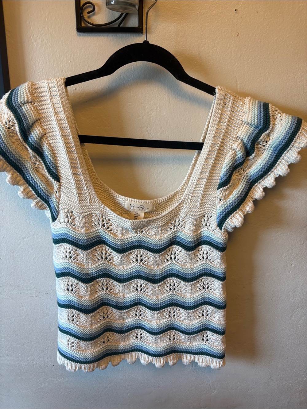 Jessica Simpson Cream Knit Top with Blue Stripe